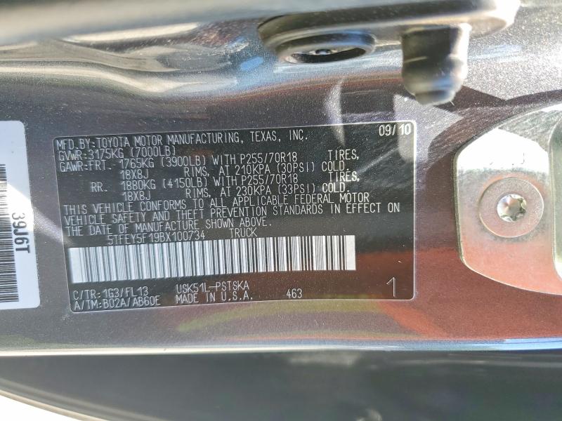 52378436 :رقم المزاد ، 5TFEY5F19BX100734 vin ، 2011 Toyota Tundra مزاد بيع