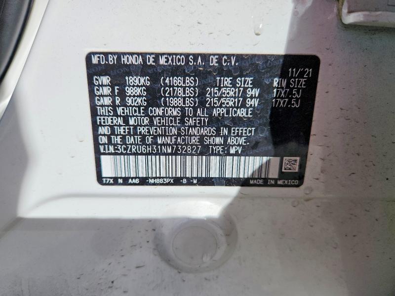 Aukcja sprzedaży 2022 Honda Hr-v, vin: 3CZRU6H31NM732827, numer aukcji: 52175356