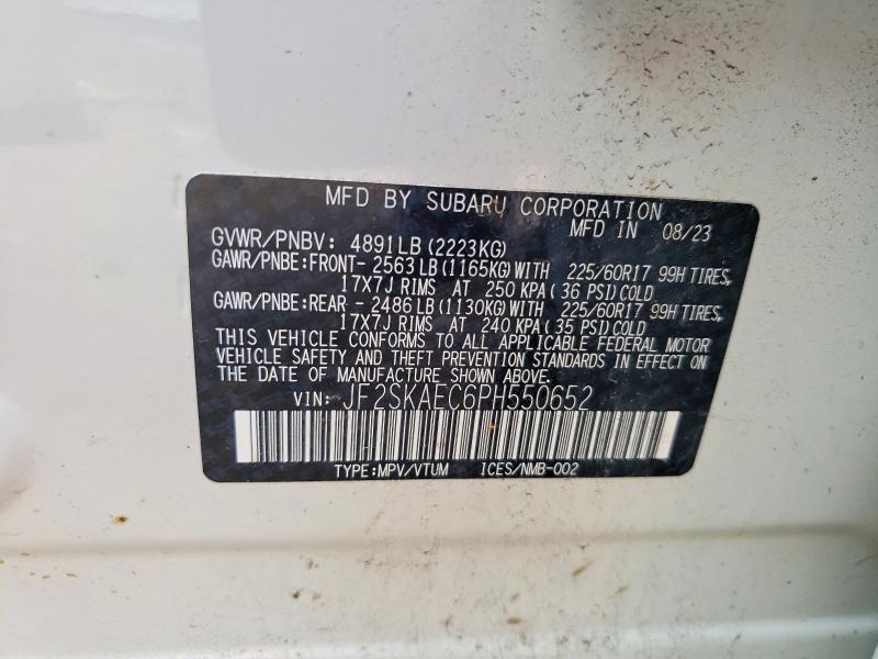 Aukcja sprzedaży 2023 Subaru Forester, vin: JF2SKAEC6PH550652, numer aukcji: 54781406