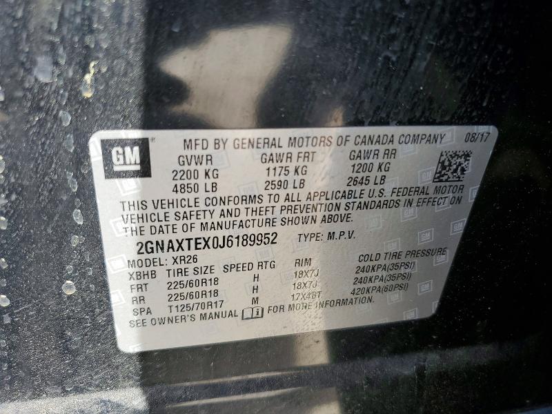 Продажа на аукционе авто 2018 Chevrolet Equinox, vin: 2GNAXTEX0J6189952, номер лота: 52462696