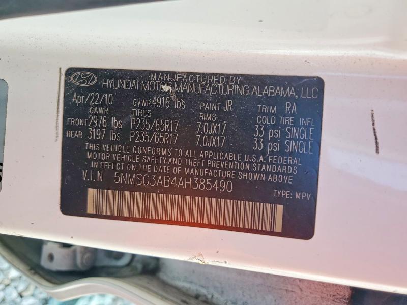 Aukcja sprzedaży 2010 Hyundai Santa Fe, vin: 5NMSG3AB4AH385490, numer aukcji: 54242726