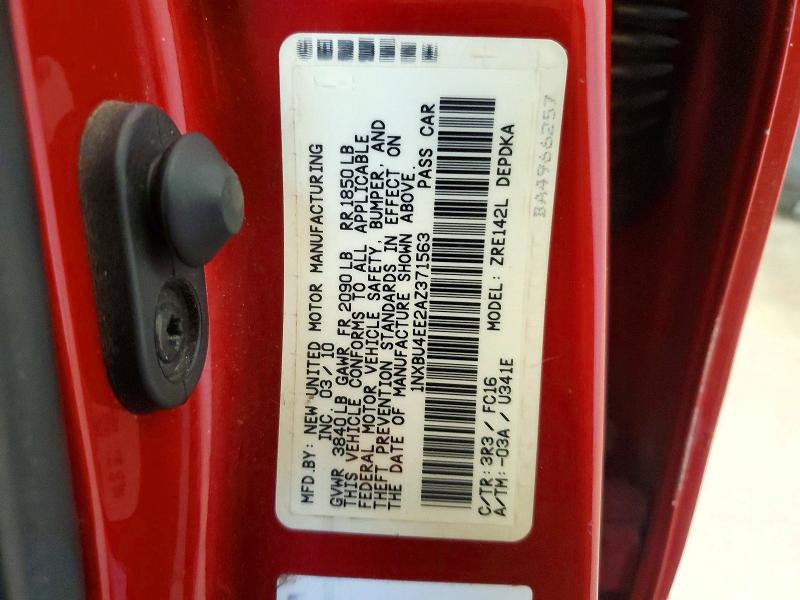 2010 Toyota Corolla მანქანა იყიდება აუქციონზე, vin: 1NXBU4EE2AZ371563, აუქციონის ნომერი: 53795756