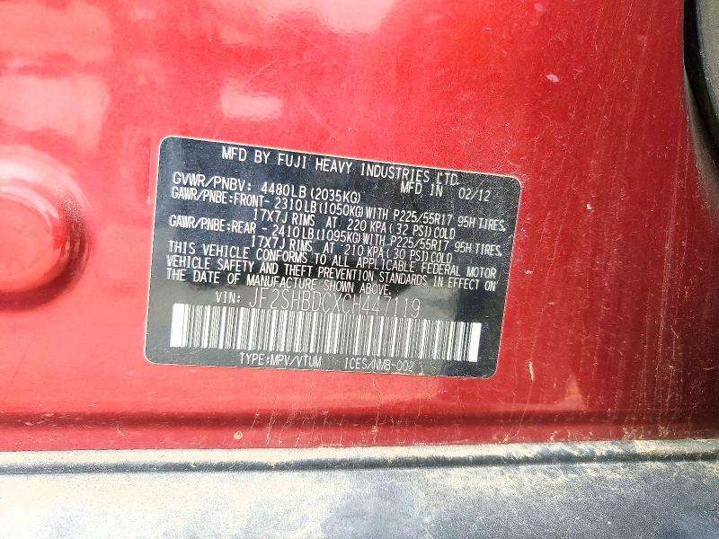 55442176 :رقم المزاد ، JF2SHBDCXCH447119 vin ، 2012 Subaru Forester مزاد بيع