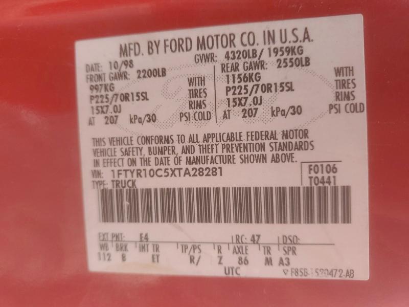 54021446 :رقم المزاد ، 1FTYR10C5XTA28281 vin ، 1999 Ford Ranger مزاد بيع