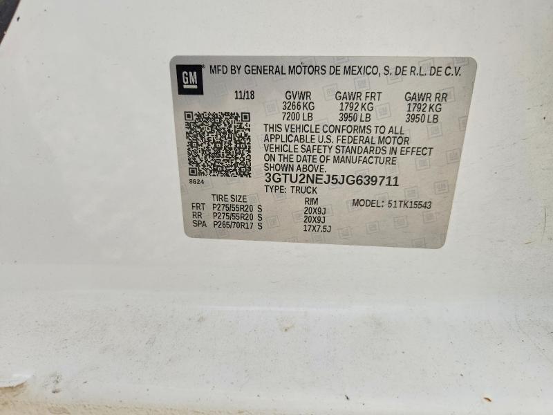 Продаж на аукціоні авто 2018 Gmc Sierra, vin: 3GTU2NEJ5JG639711, номер лоту: 53749526