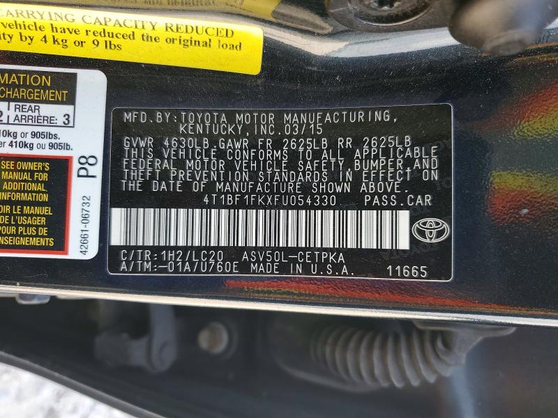 2015 Toyota Camry მანქანა იყიდება აუქციონზე, vin: 4T1BF1FKXFU054330, აუქციონის ნომერი: 53926576