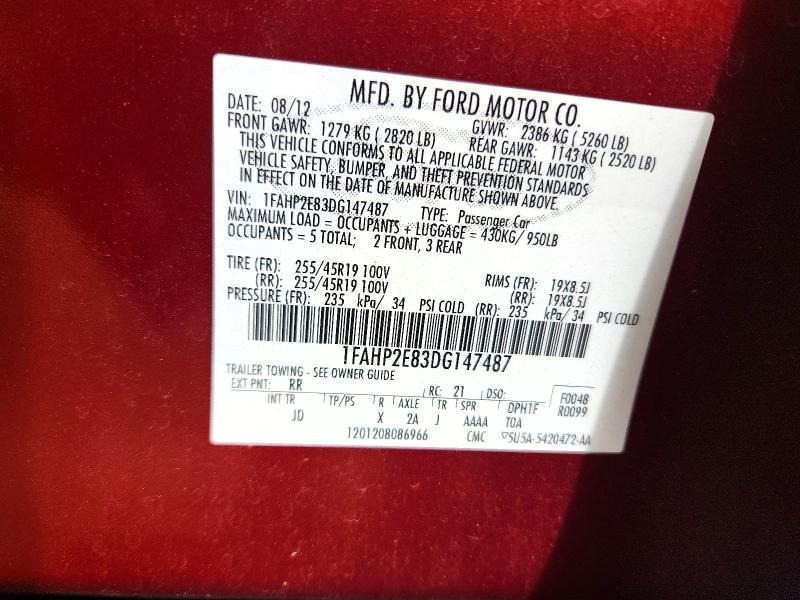 Продажа на аукционе авто 2013 Ford Taurus, vin: 1FAHP2E83DG147487, номер лота: 52932146