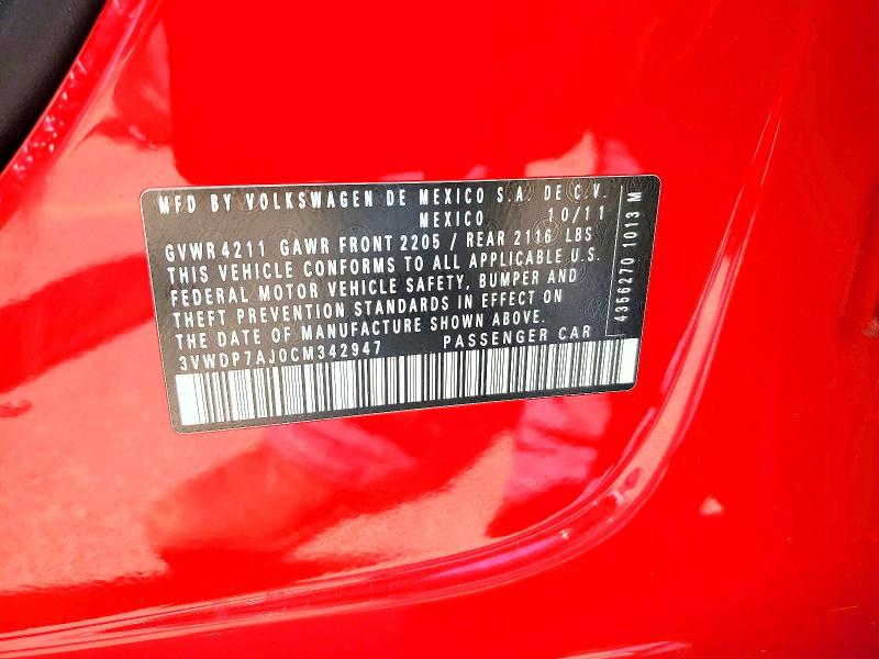 Продажа на аукционе авто 2012 Volkswagen Jetta, vin: 3VWDP7AJ0CM342947, номер лота: 52948696