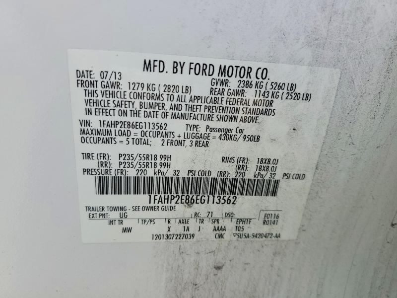 2014 Ford Taurus მანქანა იყიდება აუქციონზე, vin: 1FAHP2E86EG113562, აუქციონის ნომერი: 55432096