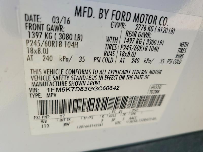 Auction sale of the 2016 Ford Explorer, vin: 1FM5K7D83GGC60642, lot number: 52933926