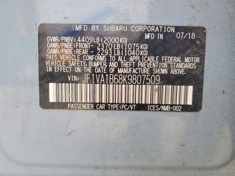 Продаж на аукціоні авто 2019 Subaru Wrx, vin: JF1VA1B68K9807509, номер лоту: 53563906