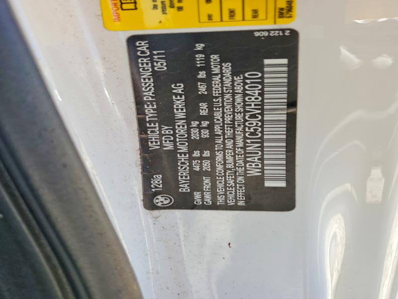 53387586 :رقم المزاد ، WBAUN1C59CVH84010 vin ، 2012 Bmw 128 مزاد بيع