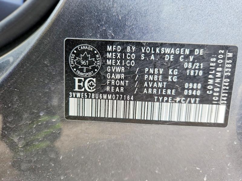 52870766 :رقم المزاد ، 3VWE57BU6MM077164 vin ، 2021 Volkswagen Jetta مزاد بيع