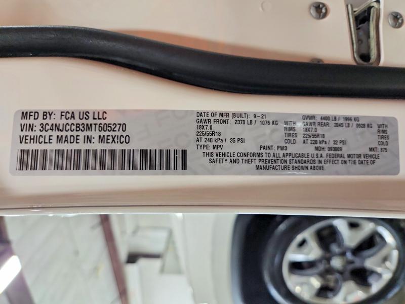 Продажа на аукционе авто 2021 Jeep Compass, vin: 3C4NJCCB3MT605270, номер лота: 53554746