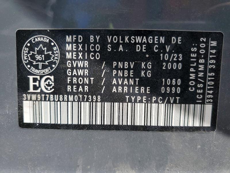 Aukcja sprzedaży 2024 Volkswagen Jetta, vin: 3VW9T7BU8RM017398, numer aukcji: 53453066