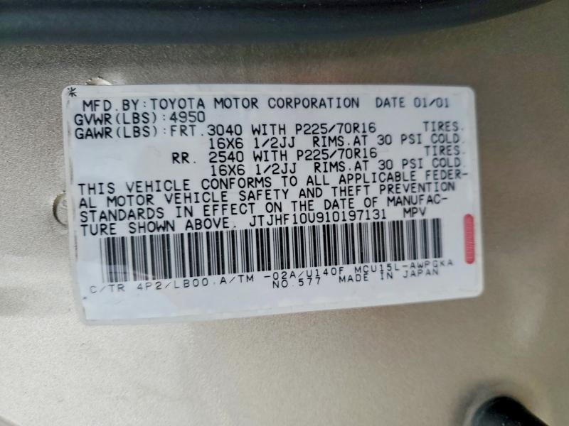 2001 Lexus Rx მანქანა იყიდება აუქციონზე, vin: JTJHF10U910197131, აუქციონის ნომერი: 55346556