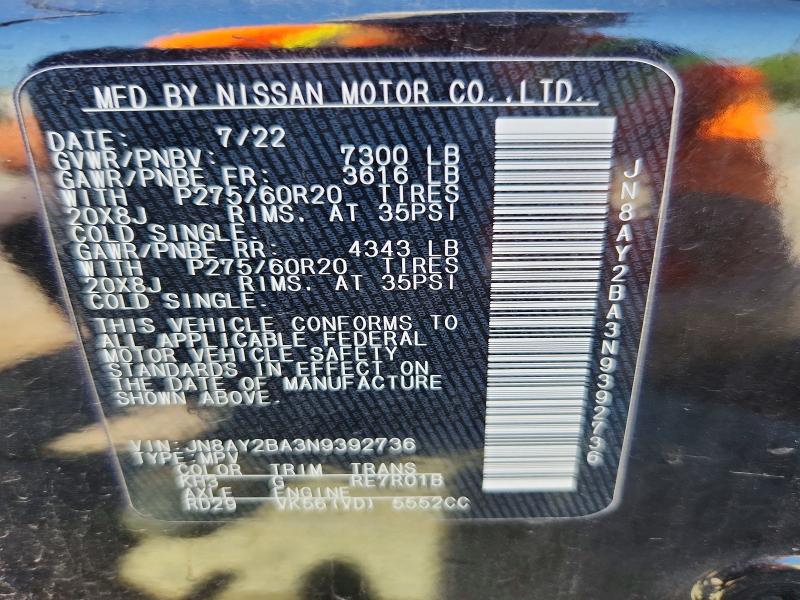 Продаж на аукціоні авто 2022 Nissan Armada, vin: JN8AY2BA3N9392736, номер лоту: 53037466
