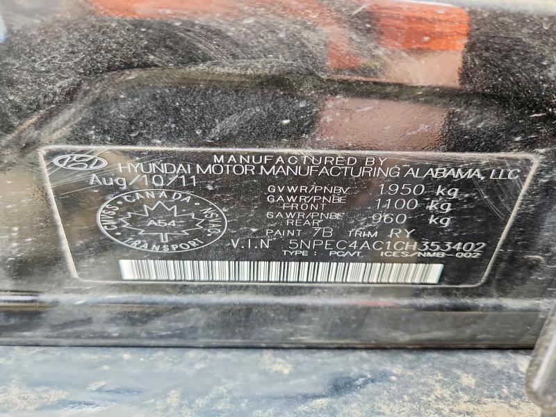 Aukcja sprzedaży 2012 Hyundai Sonata, vin: 5NPEC4AC1CH353402, numer aukcji: 54497796