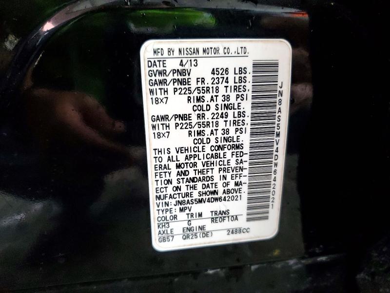 52679346 :رقم المزاد ، JN8AS5MV4DW642021 vin ، 2013 Nissan Rogue مزاد بيع