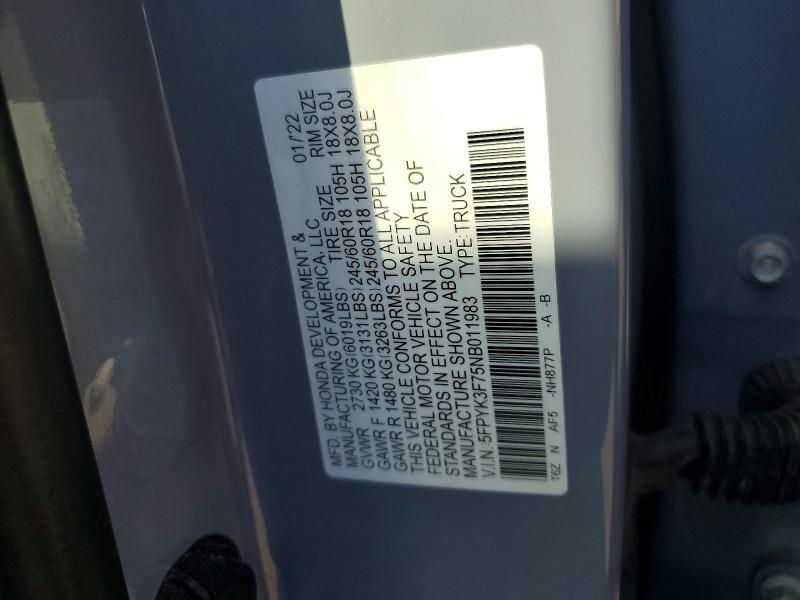 Продаж на аукціоні авто 2022 Honda Ridgeline, vin: 5FPYK3F75NB011983, номер лоту: 53744696
