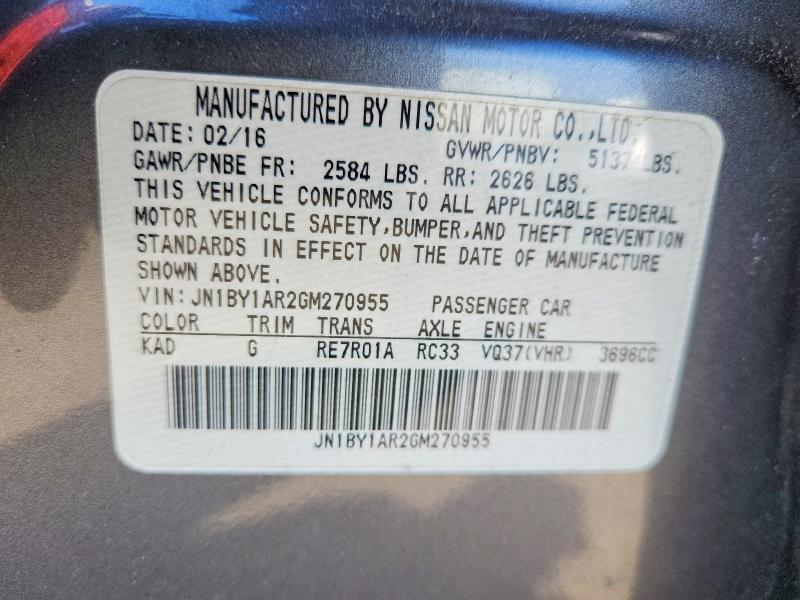 Продаж на аукціоні авто 2016 Infiniti Q70, vin: JN1BY1AR2GM270955, номер лоту: 50576596
