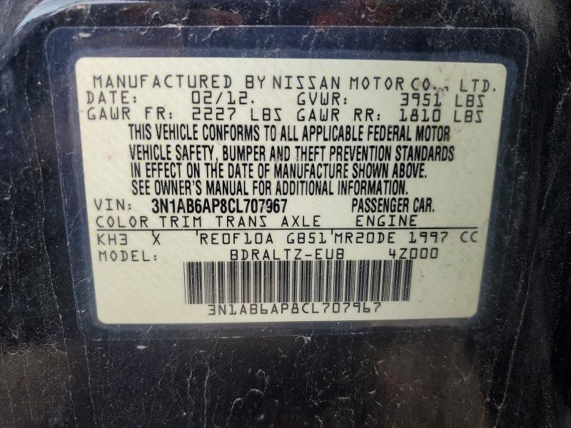 2012 Niss Sentra მანქანა იყიდება აუქციონზე, vin: 3N1AB6AP8CL707967, აუქციონის ნომერი: 52044776