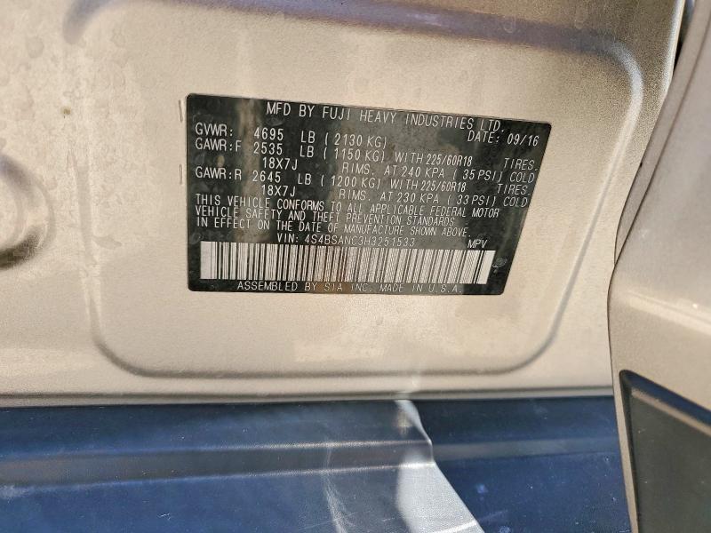 Aukcja sprzedaży 2017 Subaru Outback, vin: 4S4BSANC3H3251533, numer aukcji: 53032136