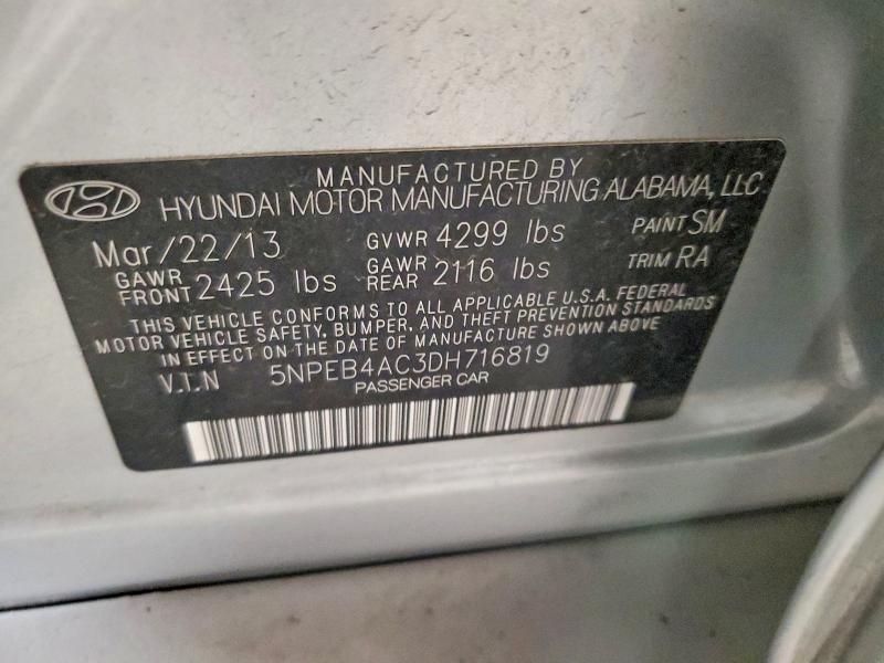 53095896 :رقم المزاد ، 5NPEB4AC3DH716819 vin ، 2013 Hyundai Sonata مزاد بيع