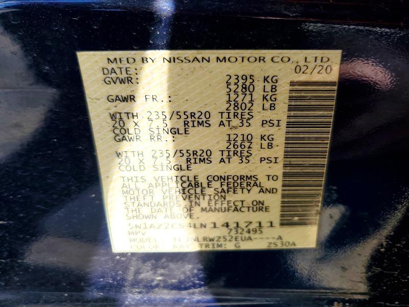 54553496 :رقم المزاد ، 5N1AZ2CS4LN141711 vin ، 2020 Nissan Murano مزاد بيع