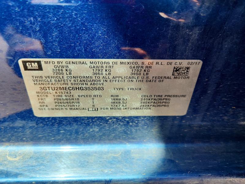 Aukcja sprzedaży 2017 Gmc Sierra, vin: 3GTU2MEC6HG353503, numer aukcji: 53893136