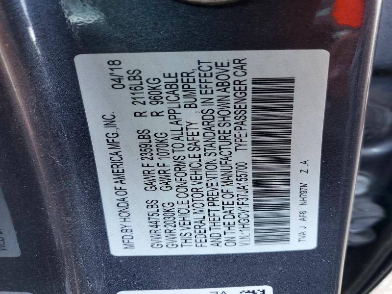 Продажа на аукционе авто 2018 Honda Accord, vin: 1HGCV1F37JA155700, номер лота: 53764496