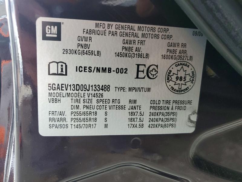 55144156 :رقم المزاد ، 5GAEV13D09J133488 vin ، 2009 Buick Enclave مزاد بيع