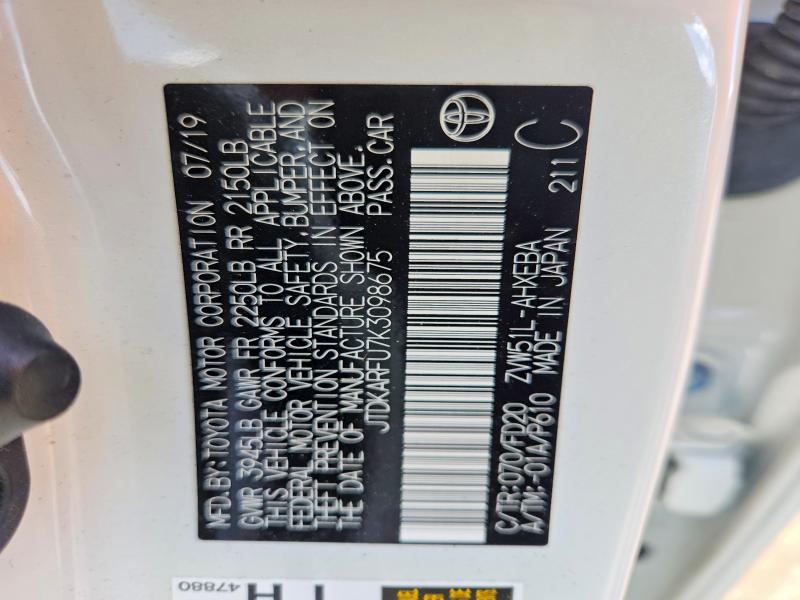 Aukcja sprzedaży 2019 Toyota Prius, vin: JTDKARFU7K3098675, numer aukcji: 54523466