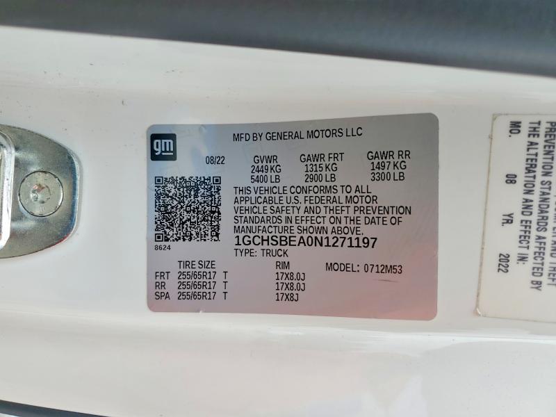 2022 Chevrolet Colorado მანქანა იყიდება აუქციონზე, vin: 1GCHSBEA0N1271197, აუქციონის ნომერი: 54796516