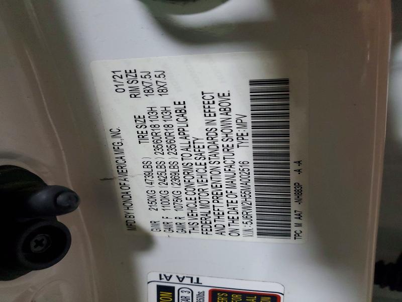Aukcja sprzedaży 2021 Honda Cr-v, vin: 5J6RW2H55MA002516, numer aukcji: 54667846