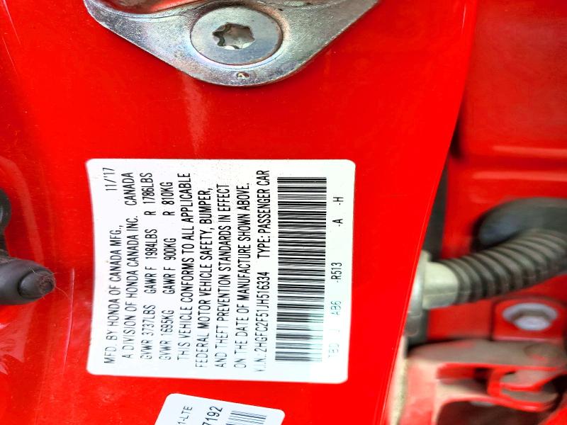 Aukcja sprzedaży 2018 Honda Civic, vin: 2HGFC2F51JH516334, numer aukcji: 53547986