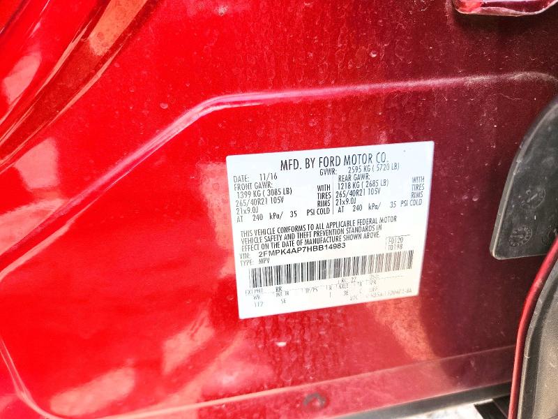 2017 Ford Edge მანქანა იყიდება აუქციონზე, vin: 2FMPK4AP7HBB14983, აუქციონის ნომერი: 55330286