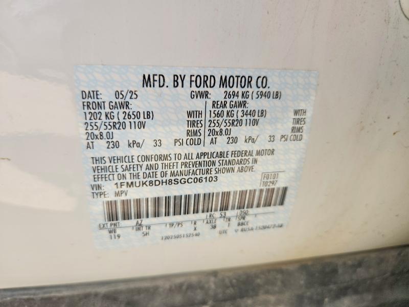 2025 Ford Explorer მანქანა იყიდება აუქციონზე, vin: 1FMUK8DH8SGC06103, აუქციონის ნომერი: 52400806