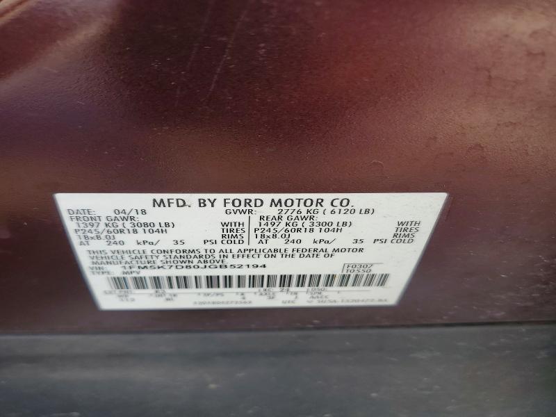 Продажа на аукционе авто 2018 Ford Explorer, vin: 1FM5K7D80JGB52194, номер лота: 53562426