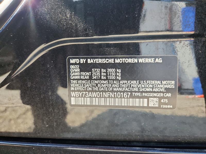 54161566 :رقم المزاد ، WBY73AW01NFN10167 vin ، 2022 Bmw I4 مزاد بيع