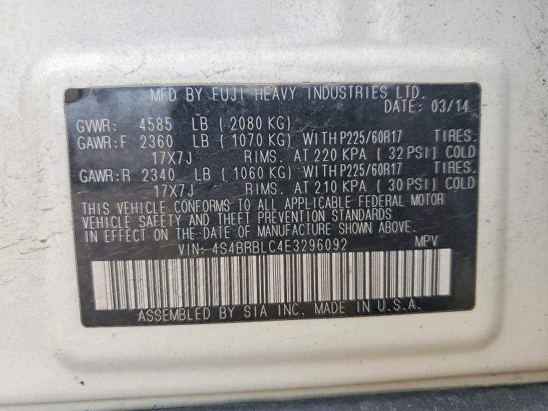 Продажа на аукционе авто 2014 Subaru Outback, vin: 4S4BRBLC4E3296092, номер лота: 53714606