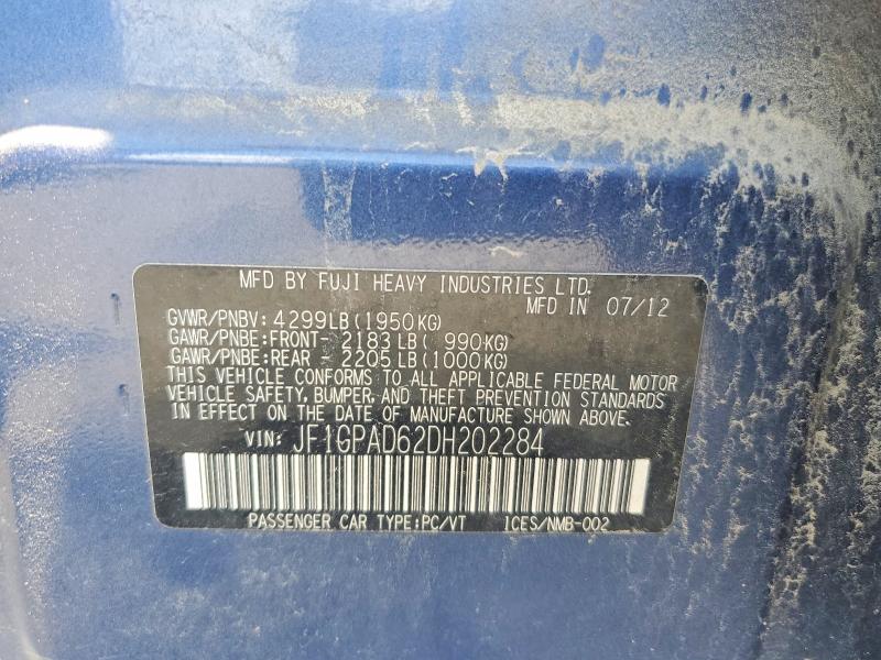 Aukcja sprzedaży 2013 Subaru Impreza, vin: JF1GPAD62DH202284, numer aukcji: 52195316