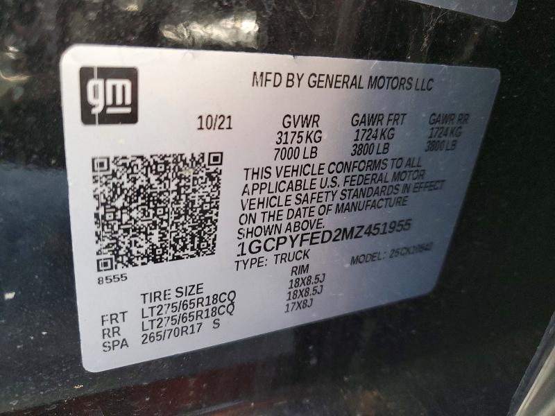 52598486 :رقم المزاد ، 1GCPYFED2MZ451955 vin ، 2021 Chevrolet Silverado مزاد بيع
