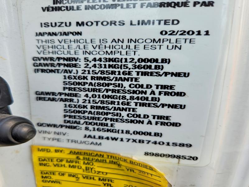 Продажа на аукционе авто 2011 Isuzu Npr, vin: JALB4W17XB7401589, номер лота: 47825536