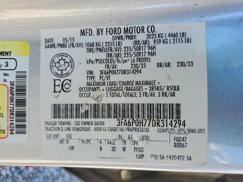 Продажа на аукционе авто 2013 Ford Fusion, vin: 3FA6P0H77DR314294, номер лота: 54814196