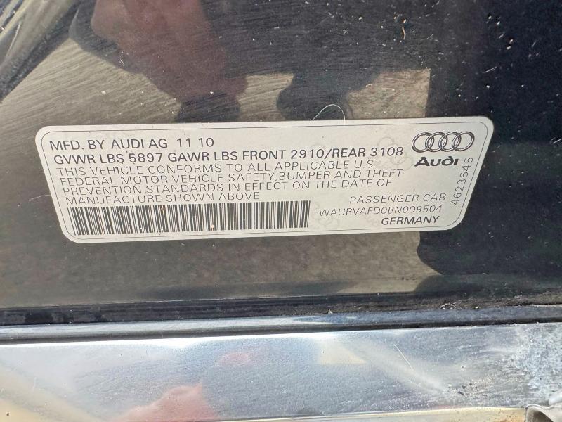 2011 Audi A8 მანქანა იყიდება აუქციონზე, vin: WAURVAFD0BN009504, აუქციონის ნომერი: 55093456