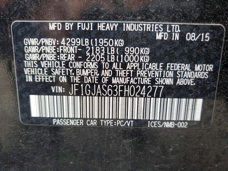 Aukcja sprzedaży 2015 Subaru Impreza, vin: JF1GJAS63FH024277, numer aukcji: 52510546