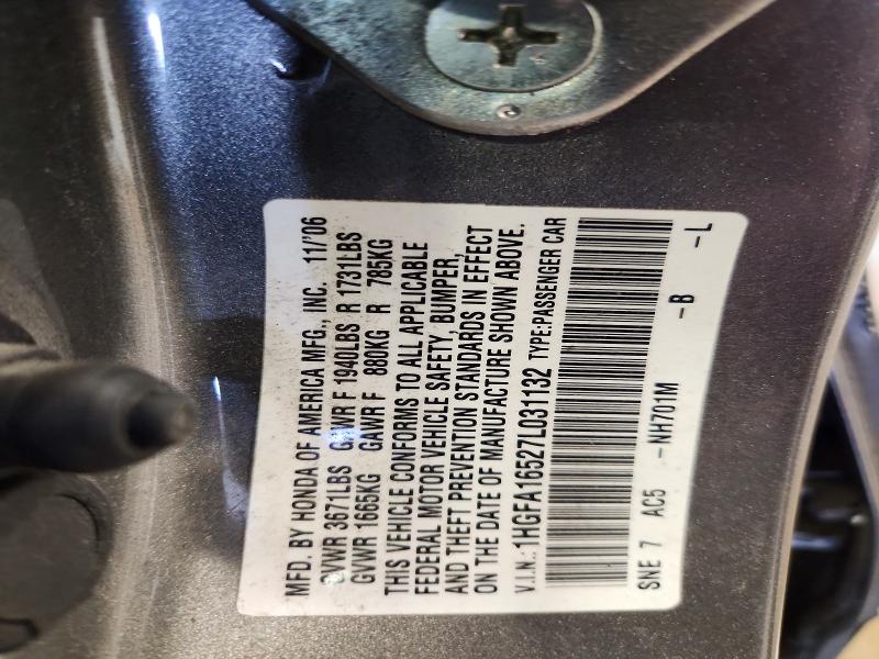 52240976 :رقم المزاد ، 1HGFA16527L031132 vin ، 2007 Honda Civic مزاد بيع