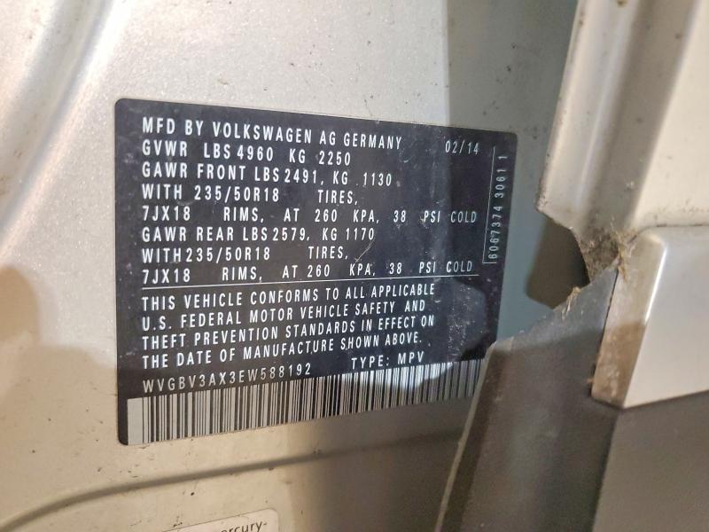 52853166 :رقم المزاد ، WVGBV3AX3EW588192 vin ، 2014 Volkswagen Tiguan مزاد بيع