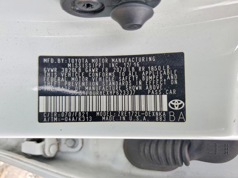 Aukcja sprzedaży 2017 Toyota Corolla, vin: 5YFBURHEXHP623337, numer aukcji: 53087336
